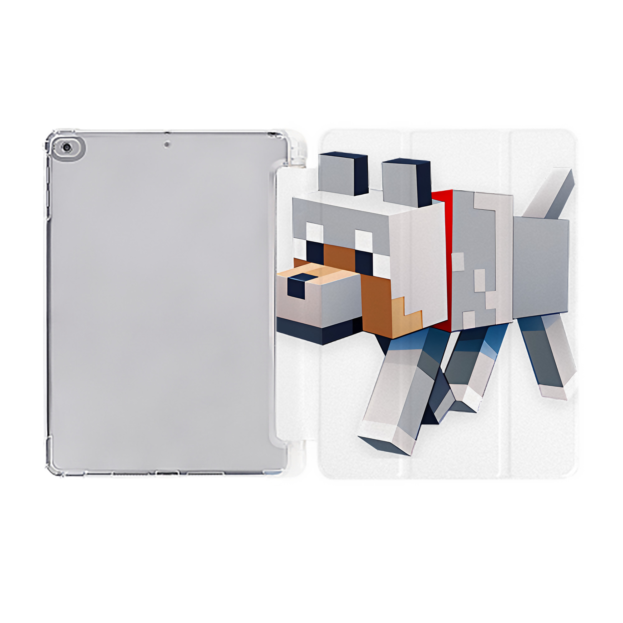 （画像用） マインクラフト ブロックの世界 Minecraft MC Block world IPad ケース ペン収納付き 三つ折りスタンド PUレザー×シリコン 対応機種9.5/10.5/10.9インチ